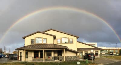 A double rainbow forms last fall above Birch Tree House, the location for the Tribe's Behavioral Health division.