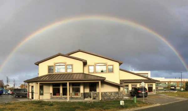A double rainbow forms last fall above Birch Tree House, the location for the Tribe's Behavioral Health division.
