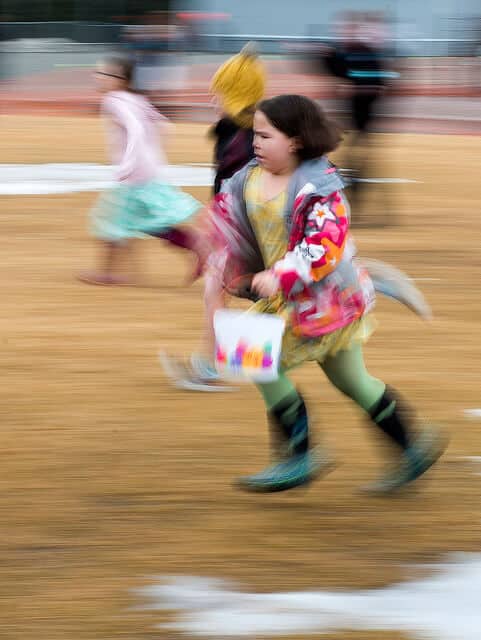 Riley Mosquito running with egg basket