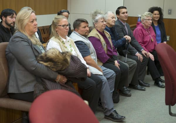Kenaitze Indian Tribe's Executive Council and Executive Director sit in the front row of the the Rabinowitz Courthouse in Fairbanks.